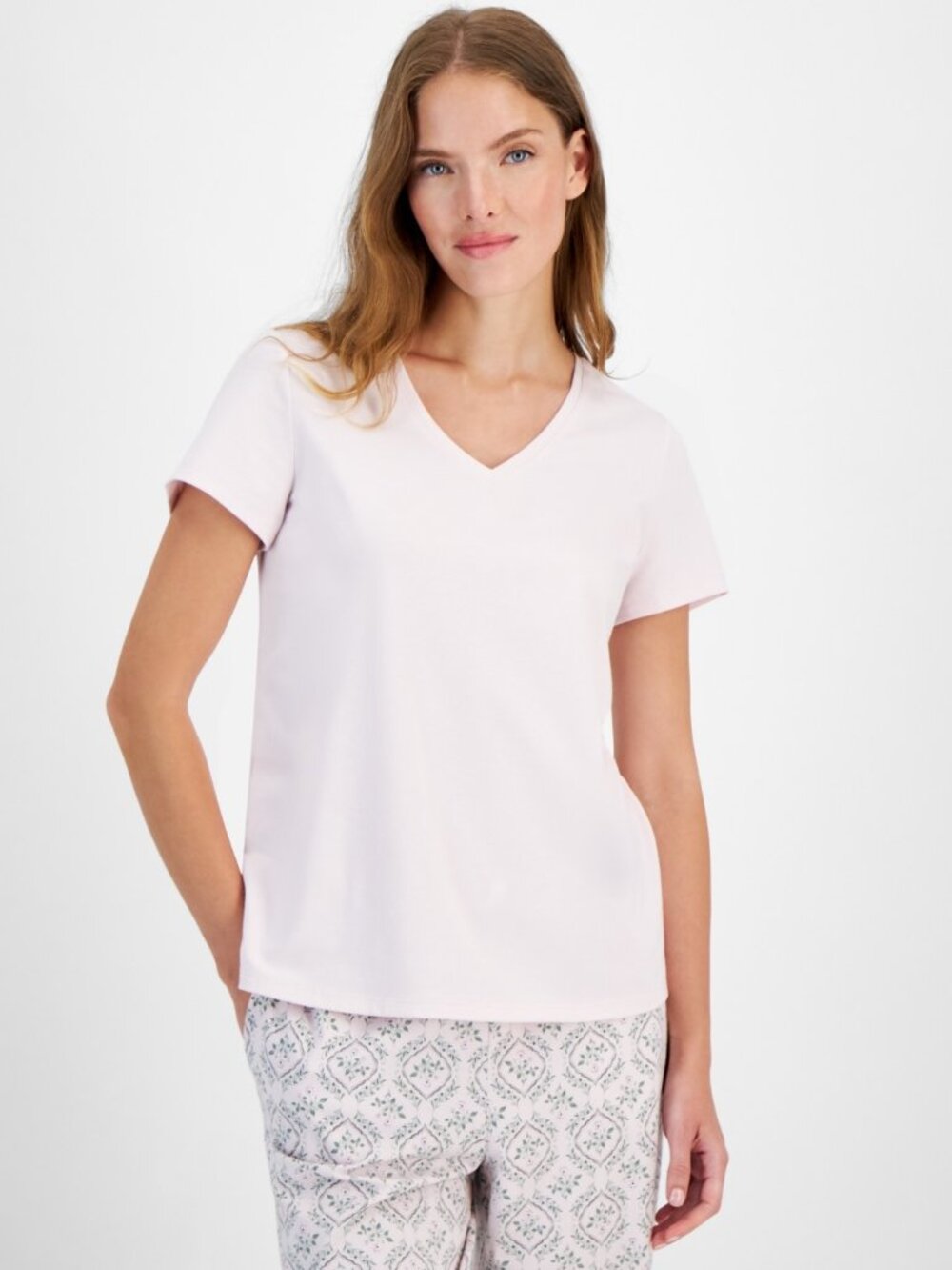 #1764 Charter Club Women's Solid V-Neck Short-Sleeve Sleepwear Top